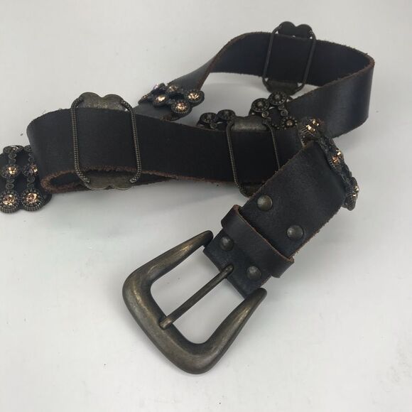 Women's Brown Leather Belt Embellished - Picture 1 of 5